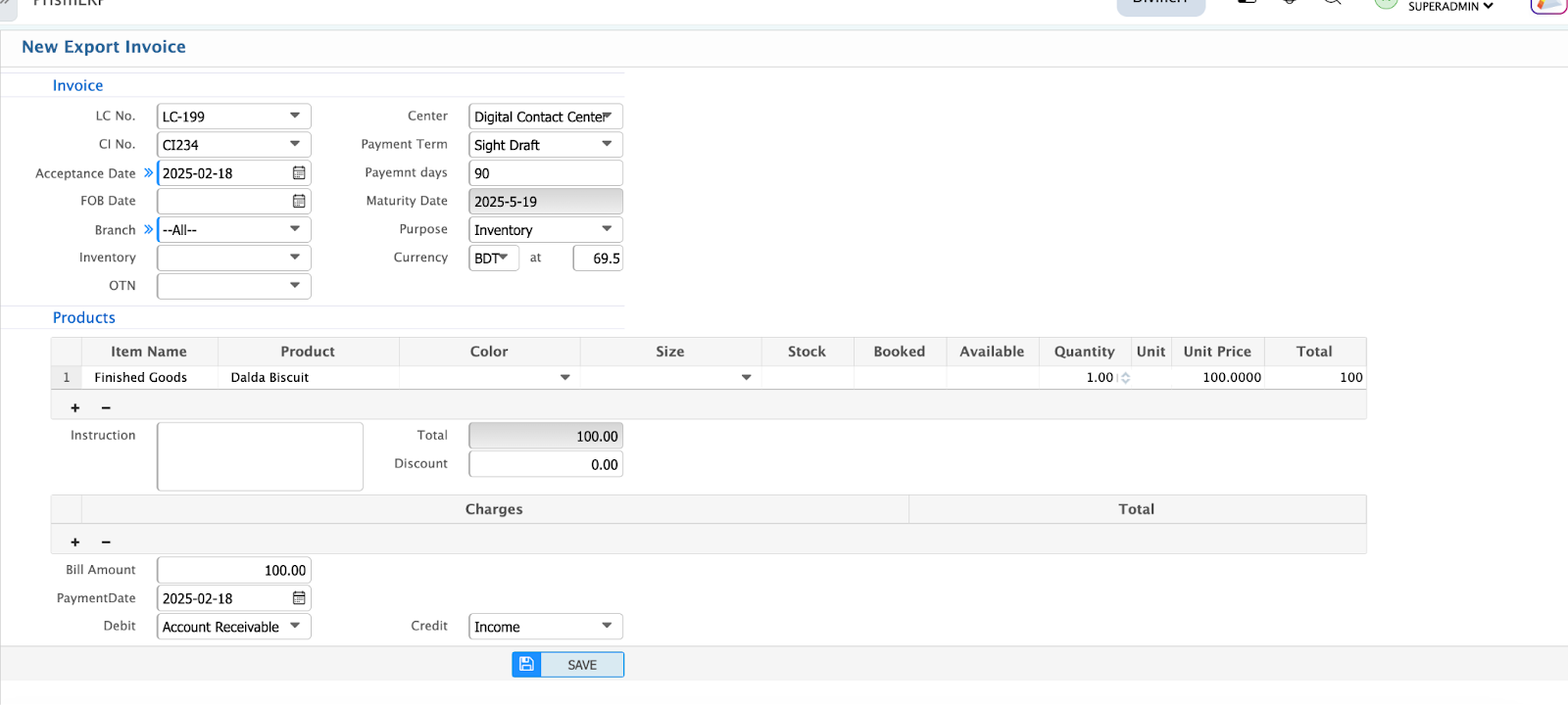 Add Export Invoice
